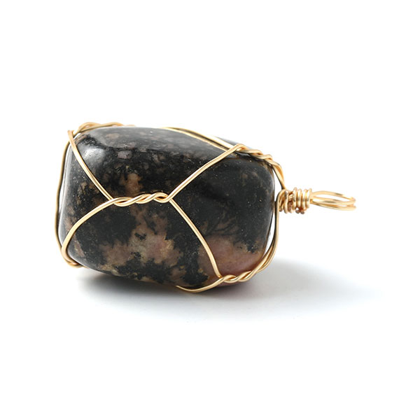 Rhodonite pendant stone wrapped copper wire
